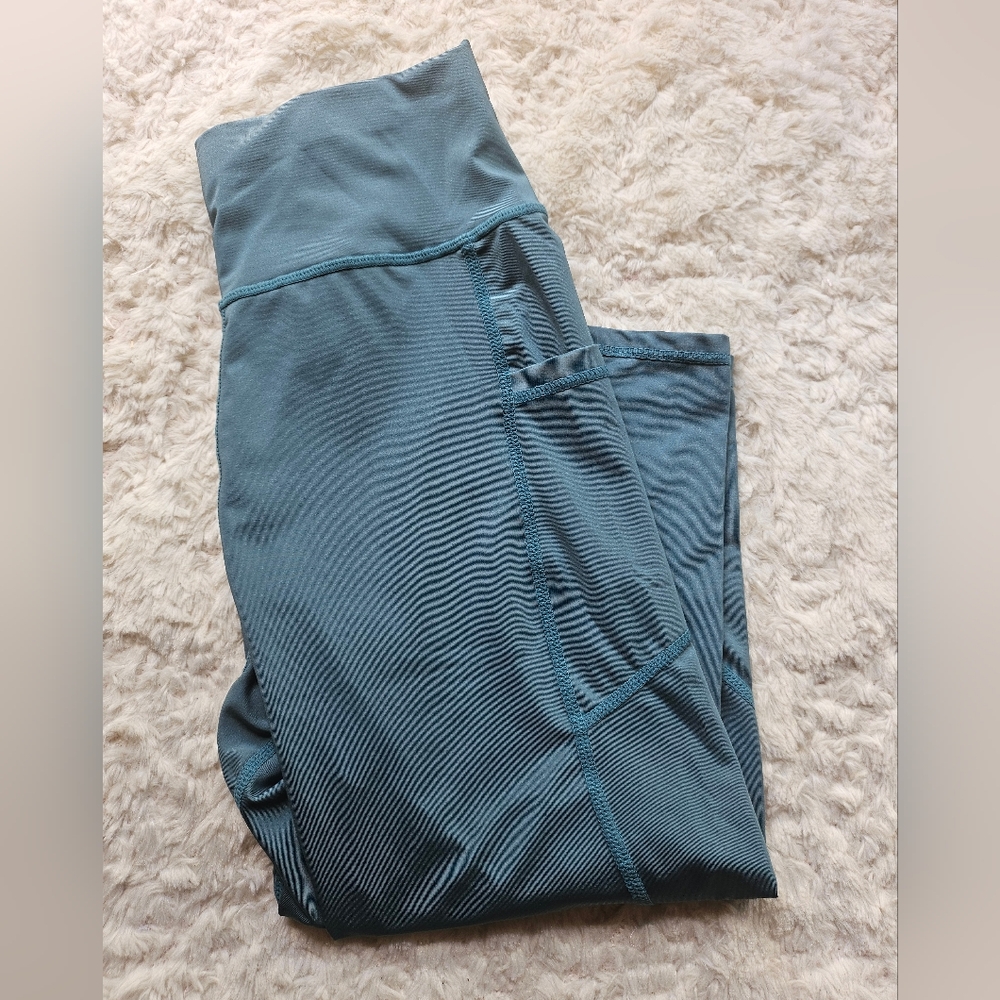 Shein Capri Length Leggings, Side Pockets, Green, Teal, Size Small